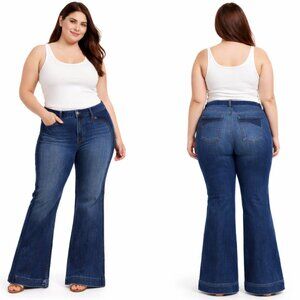 GAP 70s Flare High Rise Jeans Dark Blue Denim Retro Size 20